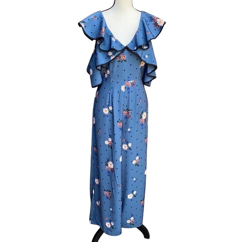 Keepsake the Label Midnight Run Free Jumpsuit NWT Blue Floral Wide Leg M